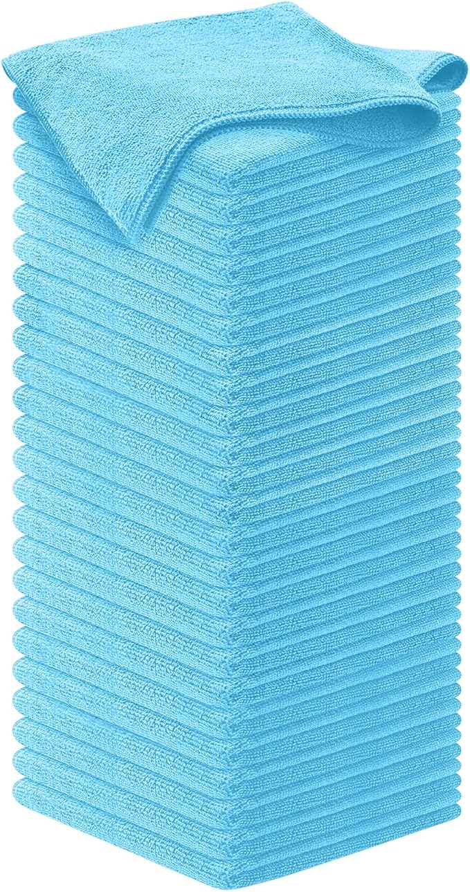 USANOOKS マイクロファイバークリーニングクロス - ターコイズ - 50枚 (12.5x12.5インチ) 高性能 - 1200回洗濯可能、超吸収性カータオル、汚れや液体を閉じ込めて筋のない鏡面仕上げに - 洗車用クロス