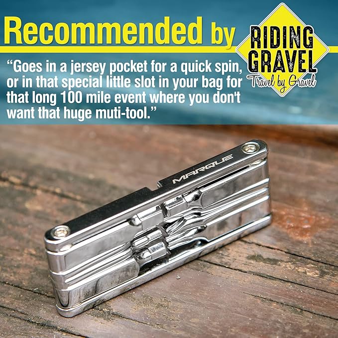 MARQUE 10 in 1 Bike Multitool - Mini 10 Bicycle Multi Tool Repair Kit for Road and Mountain Bikes. Pocket size with slim and portable profile for easy storage during road cycling and MTB-cyclist gift