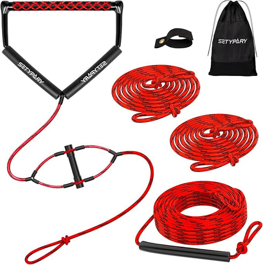 75フィート ウェイクボードロープとハンドル、ウォータースポーツ用フローティングウォータースキーロープ、水上スキー、ニーボード、ウェイクボード用4セクションスキーロープ