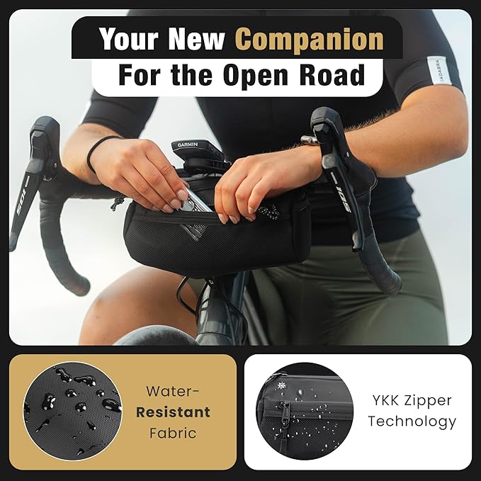 Lumiere & Co. Bike Handlebar Bag - Durable, Multiple Size and Color Options - Dual Elastic Straps, Clips & Hook-and-Loop for Customizable Fit (Black, Medium)