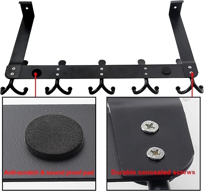 SKOLOO Over The Door Hook - for Doors up to 1-3/4'' Thickness, Metal Door Hanger with 5 Triple Hooks, Black Over The Door Hanger for Coats, Hats, Towels, Assembly Required