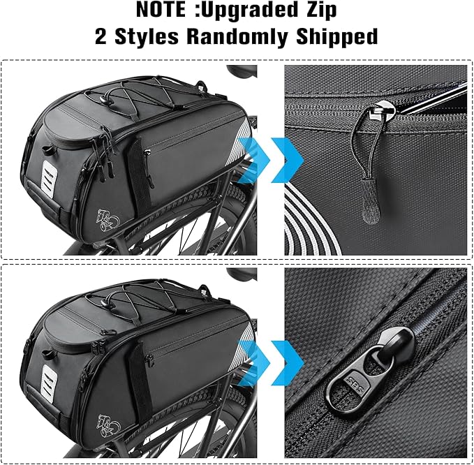 Rear Bike Rack Bag, 13.5L Waterproof Bicycle Ebike Saddle Bag Bicycle Trunk Pannier Rear Seat Bag with Reflector, Cycling Bike Carrier Backseat Storage Luggage for Commuter Travel