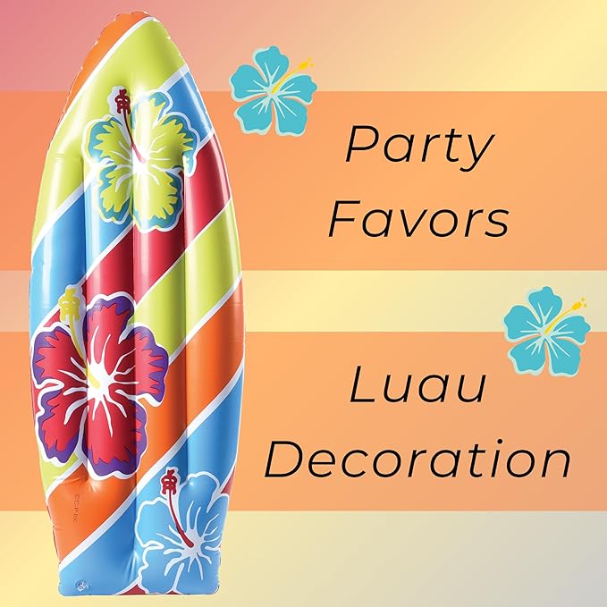 U. S. Toy Inflatable Surfboard Luau Decoration Theme Beach Pool Toy, Beach, Tropical, Hawaiian Party Decor, Inflatable Backyard Pool Toy, 3 Ft. Long, 1-Pack, 3 Years & Older