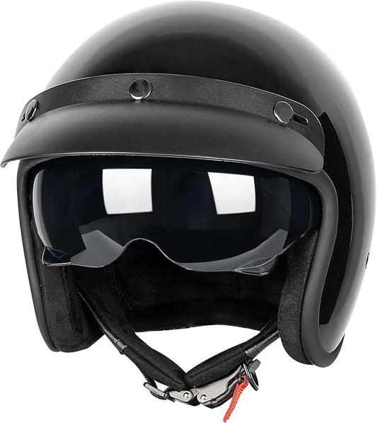 Yesmotor 3/4 Open Face Retro Motorcycle Helmet Vintage Helmet for Motorbike Casco, Moped, Cruiser, Bobber, and Chopper - DOT Approved(Light Black , M)