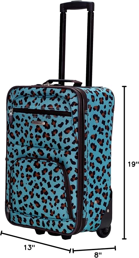 Rockland Fashion ソフトサイド アップライト荷物セット 拡張可能 伸縮ハンドル 車輪付き ブルーレオパード 2ピース (14/19)