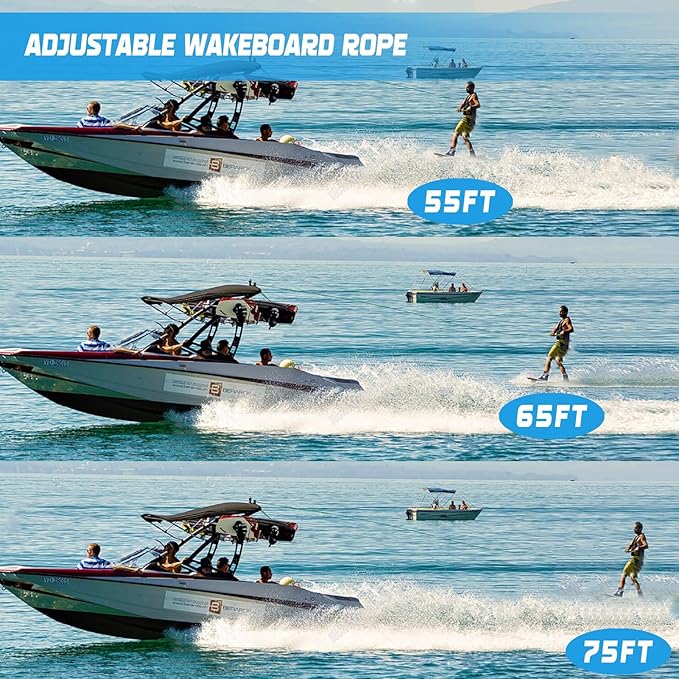 75FT Wakeboard Rope and Handle, No Stretch Dyneema Wakeboard Tow Rope, 4 Sections Floating Water Ski Ropes for Wakeboarding, Waterskiing, Kneeboarding and Wakesurfing