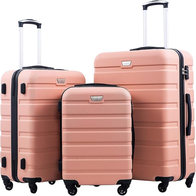 Coolife Luggage 3 Piece Set Suitcase Spinner Hardshell Lightweight TSA Lock (sakura pink,20/24/28)