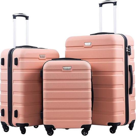Coolife Luggage 3 Piece Set Suitcase Spinner Hardshell Lightweight TSA Lock (sakura pink,20/24/28)