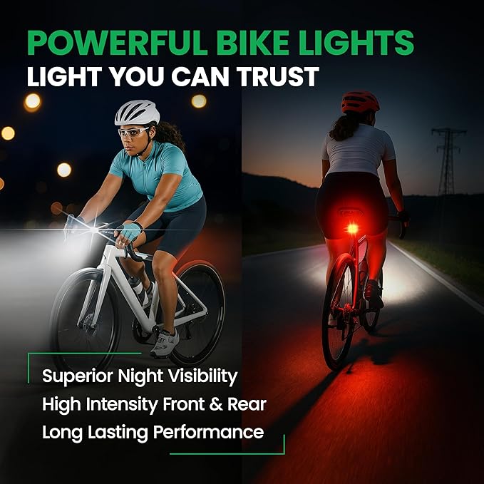 Bike Lights Set, LED Super Bright USB-C Rechargeable Headlight & Taillight, Waterproof Front & Rear Back Bicycle Light for Night Riding, Road & Mountain Cycling