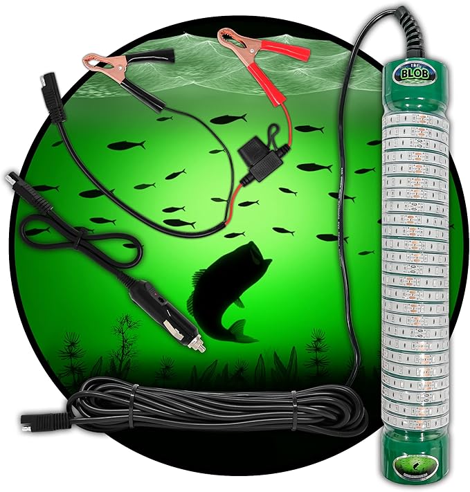 Green Blob Outdoors 高輝度 15000ルーメン 新型水中集魚灯 12V 超ロング50フィートコード QDアリゲータークリップ & シガーライターアダプター付属 LED集魚灯、テキサス製 (50ft)