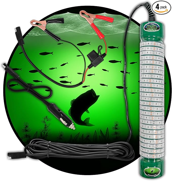 Green Blob Outdoors Underwater Fishing Lights, 12 Volt Battery Powered LED for Snook, Crappie, (Green, 15000)