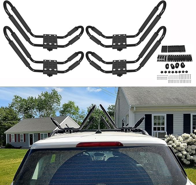 HECASA Universal J-Bar Rack Kayak Roof Rack Top Mount Crossbar Carrier Canoe SUP Surfboard Ski Board Top Mount Crossbar Car SUV Truck 2 Pair