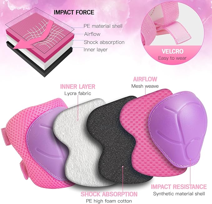 Wemfg Kids Protective Gear Set Knee Pads for Kids 3-14 Years Toddler Knee and Elbow Pads with Wrist Guards 3 in 1 for Skating Cycling Bike Rollerblading Scooter