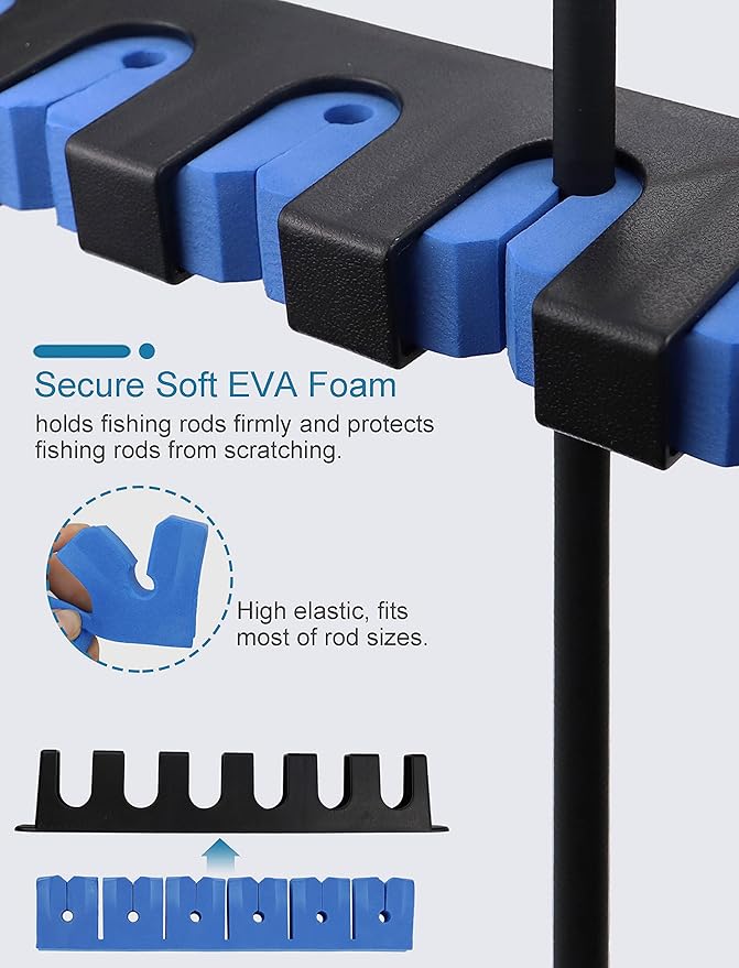 Horizontal Fishing Rod Rack Holders Wall-mounted Fish Pole Holder for Garage & Boat 6-Rod Storage Racks -1 Pair Rod Holder Rod Holder (1 Pair Vertical Blue)
