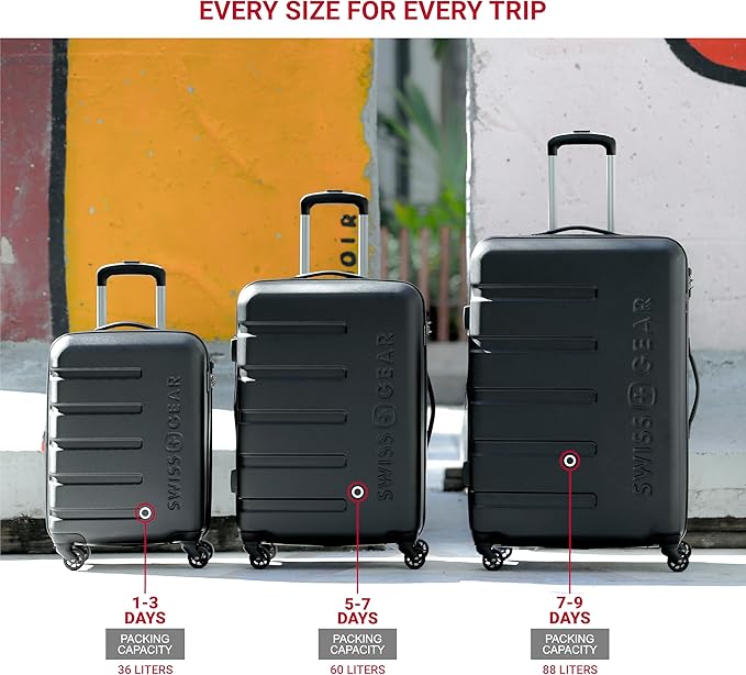 SwissGear 7366 Signature Hardside Expandable Luggage with Spinner Wheels, TSA Lock, Cup-Holder, Black, 2-Piece Set (19/27)