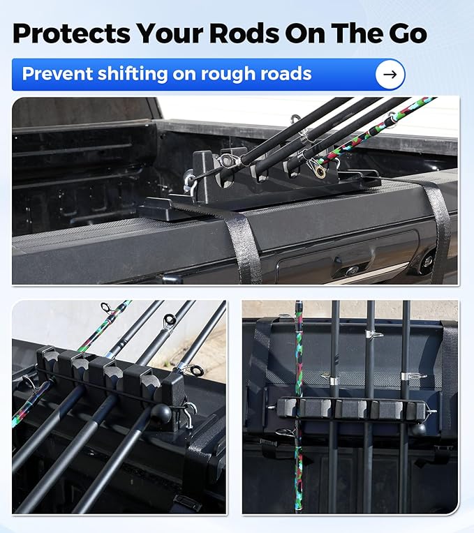 Aluminum Fishing Rod Holder for Truck Bed Holds 4 Fishing Rods, Truck Bed Fishing Rod Holder for Pickup