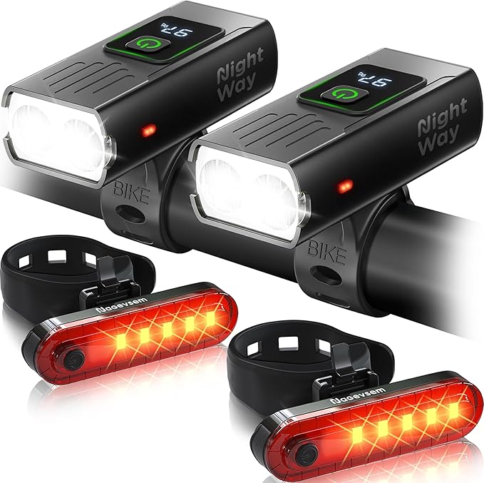 Bike Lights Set, LED Super Bright USB-C Rechargeable Headlight & Taillight, Waterproof Front & Rear Back Bicycle Light for Night Riding, Road & Mountain Cycling
