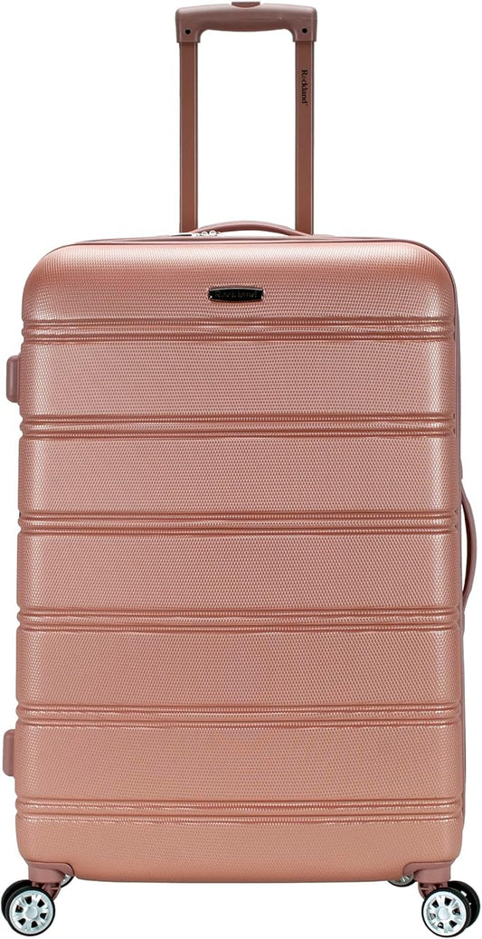 Rockland Melbourne Hardside Expandable Spinner Wheel Luggage, Rose Gold, Checked-Large 28-Inch