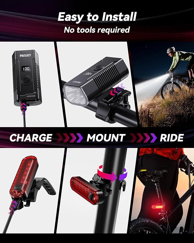 LED Bike Lights for Night Riding, USB Rechargeable Bicycle Headlight, 2025 New Aluminum Alloy Waterproof Bicycle Lights, 6+4 Modes for Adult Kids Road Cycling (Black)