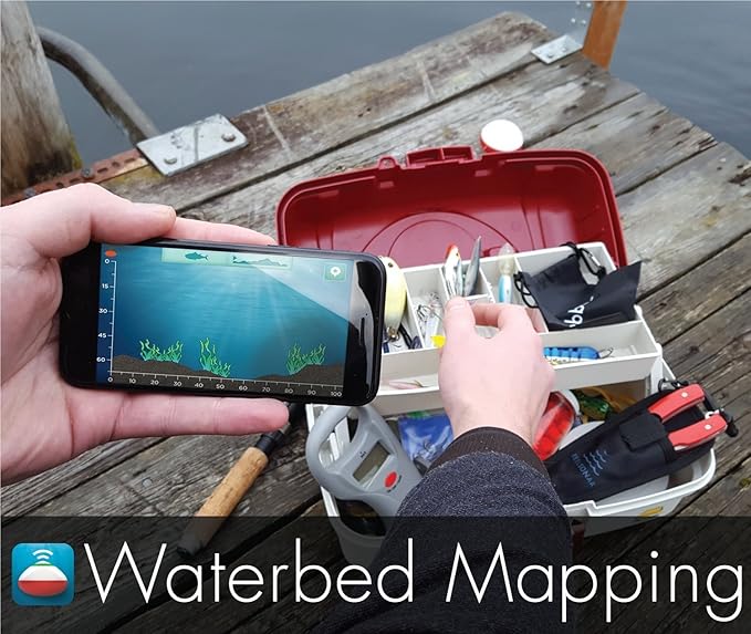 Reelsonar iBobber portable wireless bluetooth fish finder depth finder with depth range of 135 feet 10+ hrs battery life with IOS & Android App Wireless and Watch App