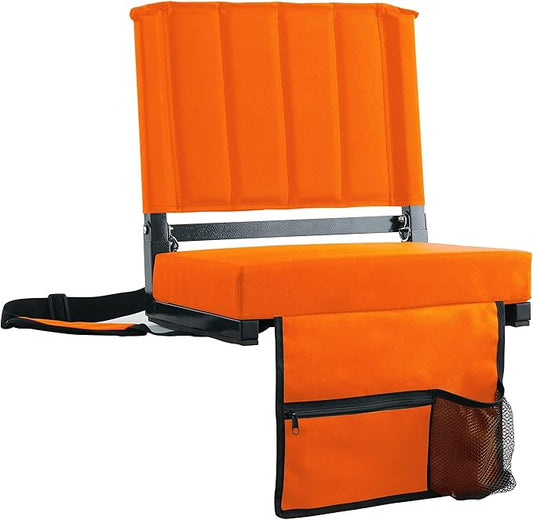 SPORT BEATS Stadium Seats with Back Support Bleacher Chairs with Back and Cushion Thick Padded Bleacher Seats Includes Shoulder Strap Orange 1pc Standard