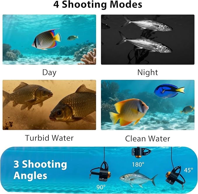 IP68防水水中釣りカメラ（モニター付き） | ナイトビジョン・深度計付きオールインワンポータブル魚群探知機 | 氷上、湖、海、カヤック、ボート用