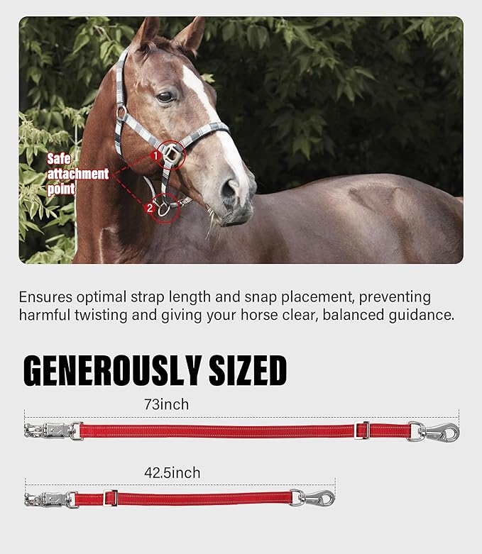 Cross Ties for Horse, Nylon Trailer Tie w/Quick-Release Panic Snap & Bull Snap Horse Trailer Accessories, Adjustable Length Range 42.5" to 73", Equestrian Supplies, Starlit Maroon