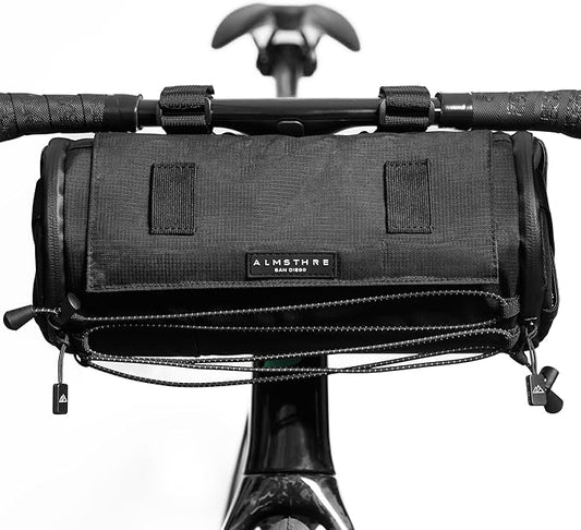 ALMSTHRE Signature XL Bar Bag – Midnight Black | Hard-Shell Bike Handlebar Bag with Waterproof Zippers & Adjustable Straps | Lightweight Bicycle Handlebar Bag, Compatible with Road, Gravel & MTB Bikes