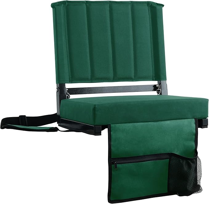 SPORT BEATS Stadium Seats with Back Support Bleacher Chairs with Back and Cushion Thick Padded Bleacher Seats Includes Shoulder Strap Huntergreen 1pc Standard