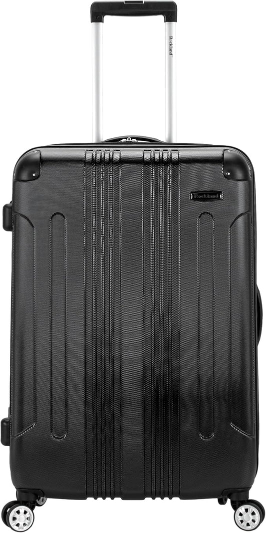 Rockland London Hardside Expandable Spinner Wheel Luggage, Black, Checked-Large 28-Inch