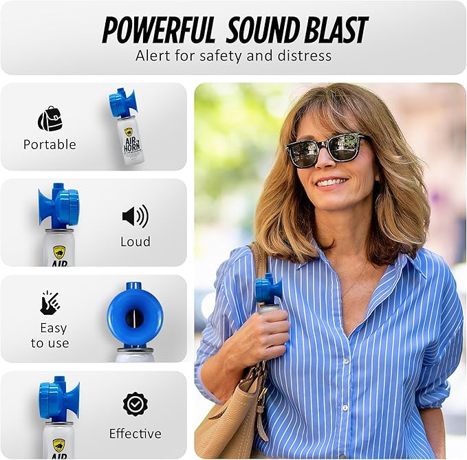 Guard Dog Security Air Horn For Safety, Loud Blow Horn, Hand Held Mini Air Horn for Self-Defense, Audible Over 1 Mile, 1.4 oz Can, Powerful, Portable and Mini Canned Accessories for Protection