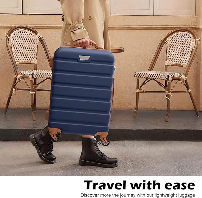 Coolife Luggage 3 Piece Set Suitcase Spinner Hardshell Lightweight TSA Lock (apricot navy,20/24/28)