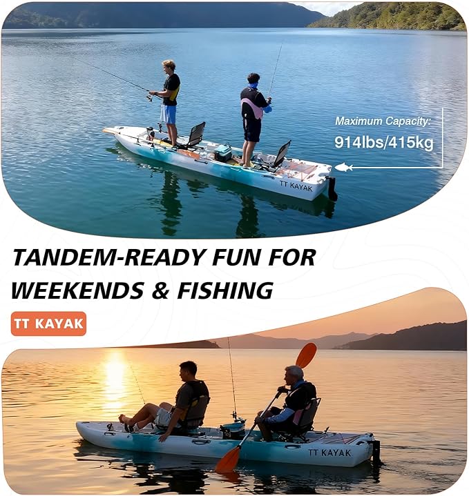 Modular Fishing Kayak with Cart & Paddle, 573 lbs Capacity, 110" Sit-on-Top Kayak, 360° Swivel Seat, 2-Piece Portable Design Fits SUV/Pickup/Van, for Ocean, Lake & River