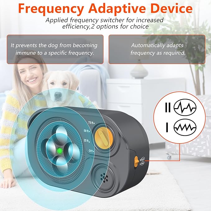 2026 New Anti Barking Device for Dogs, Bark Box Rechargeable Dog Bark Deterrent with Variable Ultra Frequency/6 Modes/IP65 Waterproof Dog Silencer Stop Neighbors‘ Dogs from Barking Up to 75ft(Grey)