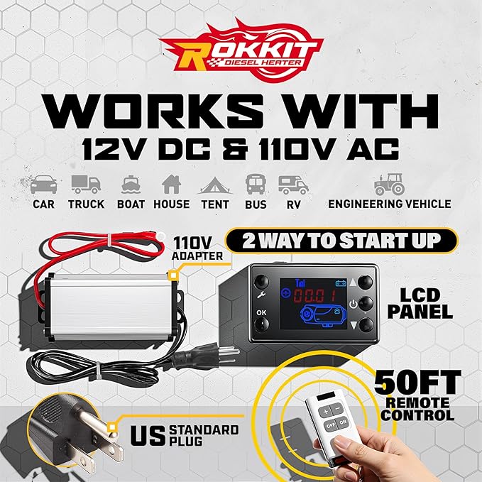 [2026 Version]Diesel Heater 8KW, 110V/12V All-in-One Portable Diesel Air Parking Heater with LCD Thermostat Monitor & Remote Control for Trucks, Car Trailer, Boat and Motor-home (8KW)