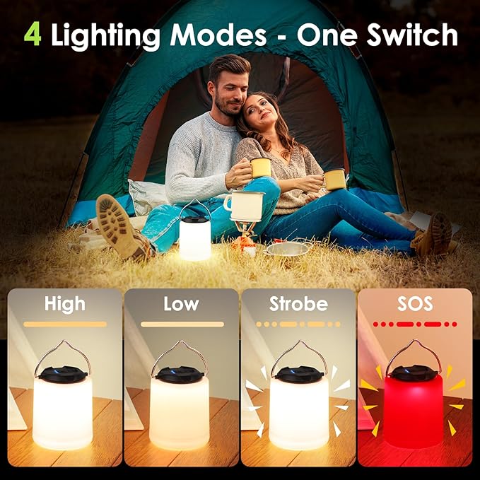LEDキャンプランタン、充電式キャンプライト、4モード屋外懐中電灯ランタン 1000LM、防水ポータブル非常用キャンプライト ハリケーンハイキングサバイバルキット用 - ブラック