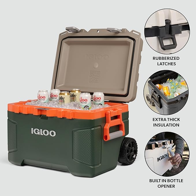 Igloo Trailmate 52Qt 車輪付きクーラー、断熱ハードシェルアイスチェスト、スポーツマン