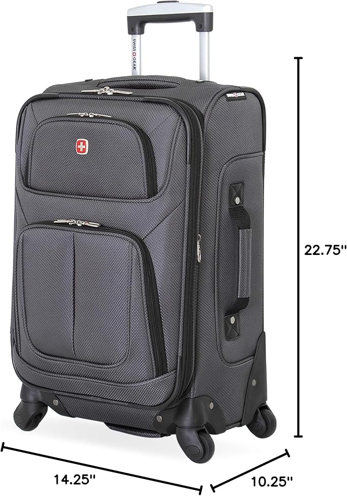 SwissGear Sion Softside Expandable Luggage – Carry-On Suitcase with 360 Degree Wheels & Retractable Handle – 21 Inch, Perfect for 1-3 Night Trips – Dark Gray
