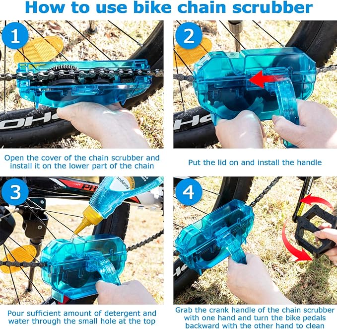 focopot Bike Cleaning Kit Including Bicycle Chain Cleaner Degreaser,Cycling Chain Lube,Cleaner Brush Tool,Scrubber,Suitable for Mountain/MTB,Ebike,Road Bike and Trail Bikes
