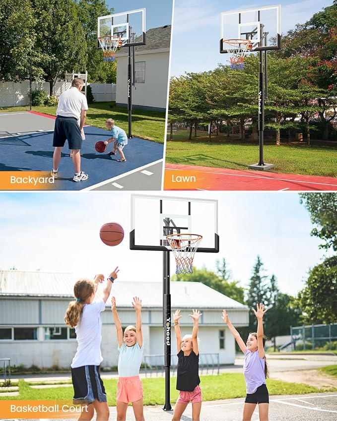In Ground Basketball Hoop Outdoor 10FT Adjustable Height with Crank, in-Gound Basketball Goal System with 50 Inch Shatterproof PC Backborad and Solid Steel Rim