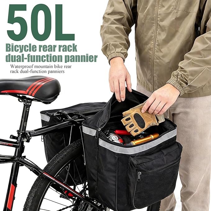 Bicycle Panniers, Bike Bag, Bicycle Rack Bag Bike Rear Carrier, 25L Waterproof Mountain Road Bike Rack Rear Seat Tail Carrier Trunk Doubility Pannier Bag