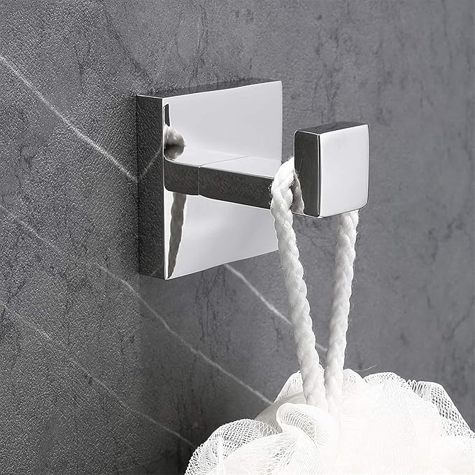 Nolimas Towel Hook Stainless Steel Bathroom Rustproof Clothes Towel Coat Hook Wall Mounted Square Toilet Kitchen, Heavy Duty Door Hanger, 1 Pack, Chrome Polished