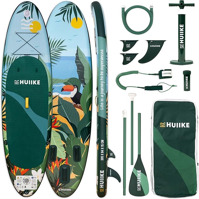 HUIIKE Inflatable Paddle Board for Adults with Accessories Included, Oar, Fins, Pump. Stand Up Paddleboard Great Stability and Resistance. 10’ x 33" x 5.9", Maximum Load 286 lb