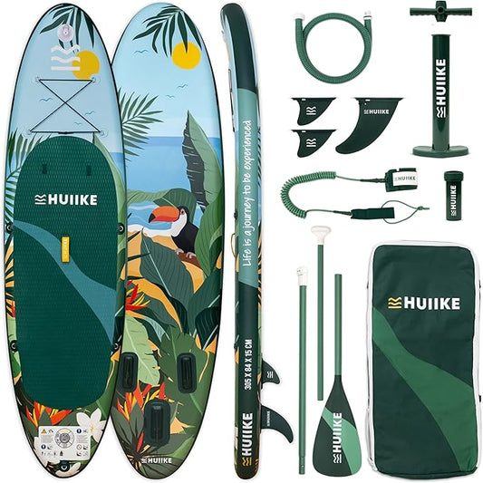 HUIIKE Inflatable Paddle Board for Adults with Accessories Included, Oar, Fins, Pump. Stand Up Paddleboard Great Stability and Resistance. 10’ x 33" x 5.9", Maximum Load 286 lb