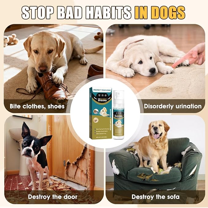 Bitter Apple Spray for Dogs, Effectively, No Chew Spray for Dogs Stop Licking Biting & Destructive Behavior Protect Your Furniture Prevent Licking Injuries Indoor/Outdoor Training Deterrent (150ML)