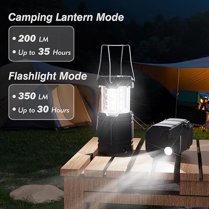 3000mAh大容量手回しソーラーキャンプランタン、ポータブル超高輝度LEDトーチ、23〜26時間連続点灯、USB充電器、アウトドア用電子ランタン