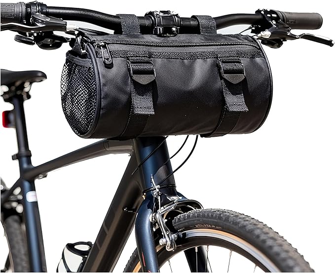 SEAFEW 6L Large Black Bike Handlebar Bag, Waterproof Rain Cover Front Bike Bag for Bicycles, Mountain Road Bike Fram Storage Barrel Bag with Water-resistant Zippers, Cycling Commuter Shoulder Bag