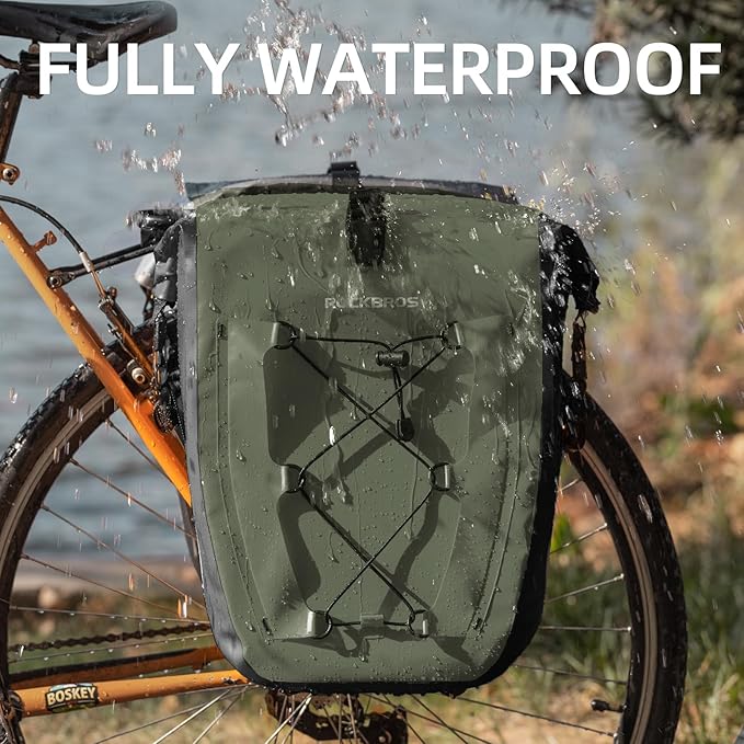 ROCKBROS Bike Panniers Waterproof Bike Rear Rack Bag Max 30L Large Capacity Bike Rear Panniers for Cycling Traveling Commuting (Green*1)