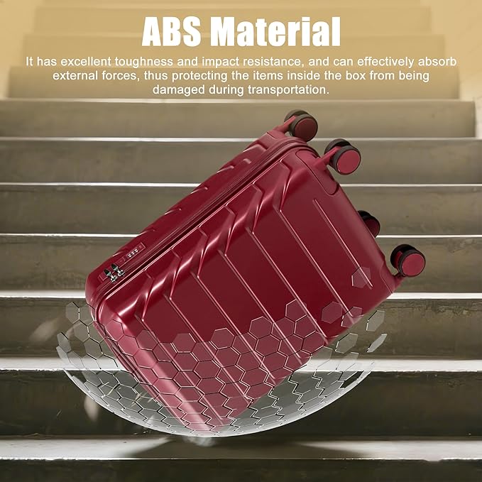 20 Inch ABS Hard Shell Travel Checked Luggage With Combination Lock, Red