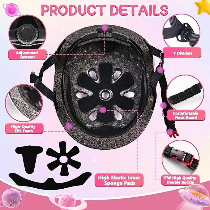 Kids Bike Helmet Set for Boys Girls Toddler Bicycle Helmet Adjustable Skateboard Helmet Protective Gear Set Knee Elbow Wrist Pads for Children Cycling, Scooter, Outdoor Sports